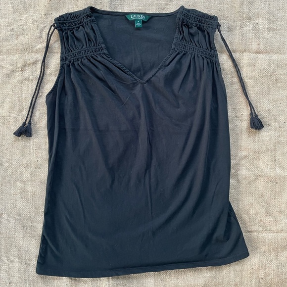 Ralph Lauren Sleeveless Top with Tassels, Black, Medium - Picture 2 of 5